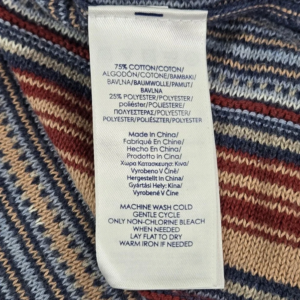 Chaps Denim Women Sweatshirt‎ L Blue Striped Boho 3/4 Sleeve